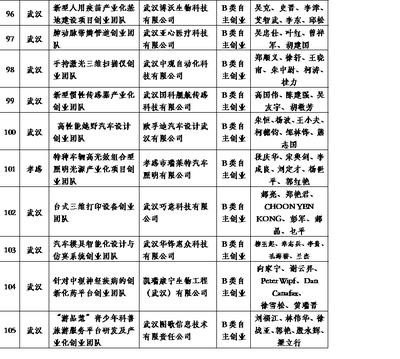 湖北省2016年度“双创战略团队”入选名单的公告
